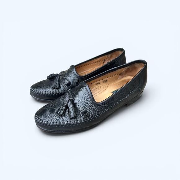 Zelli Ostrich Nappa Tassel Loafers Black Leather Mens Dress Shoes Size 7.5 Italy main image 6